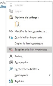 Commande pour supprimer un lien dans Microsoft WORD