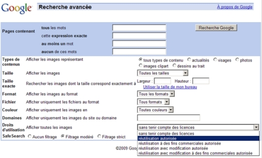Google images&nbsp;: recherche avanc&eacute;e
