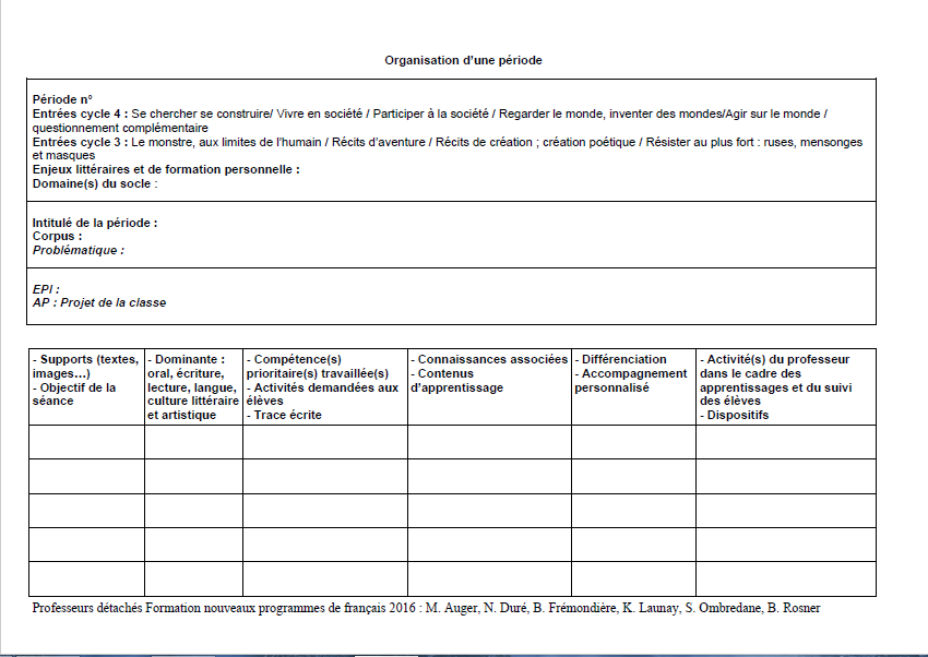 Tableau periode vide