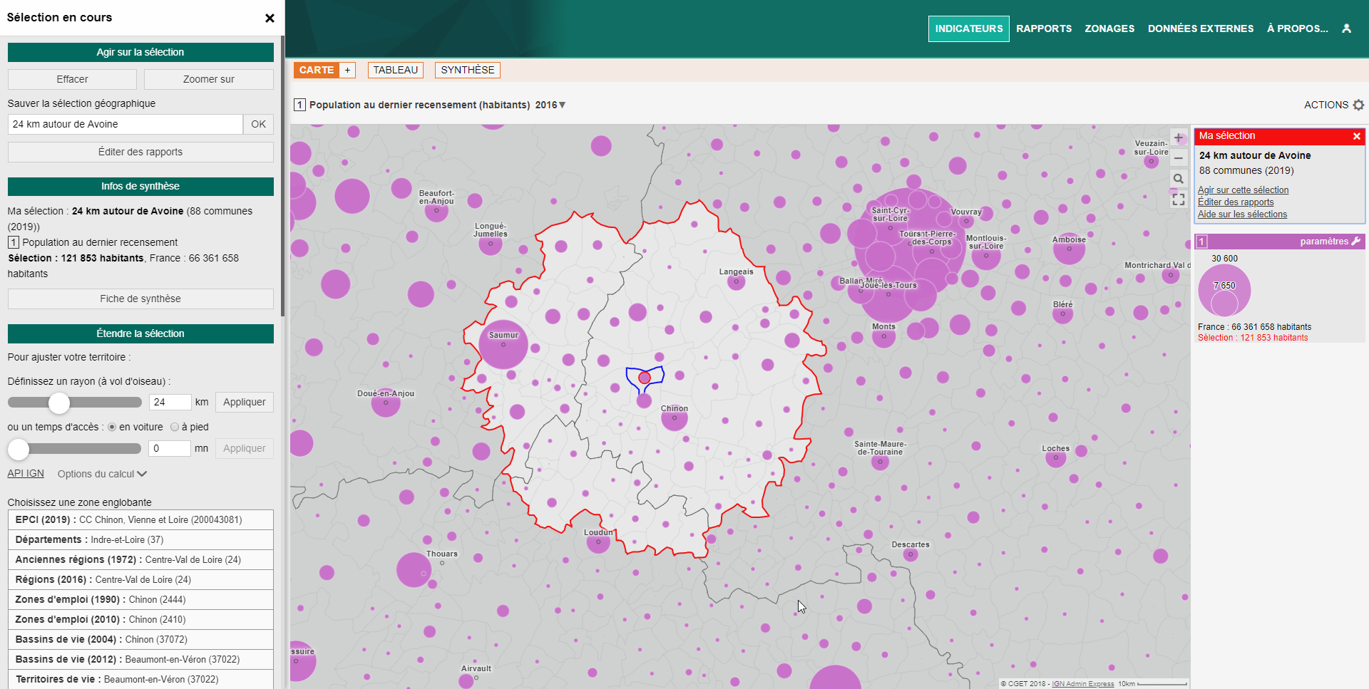 Copie d'écran Observatoire des territoires