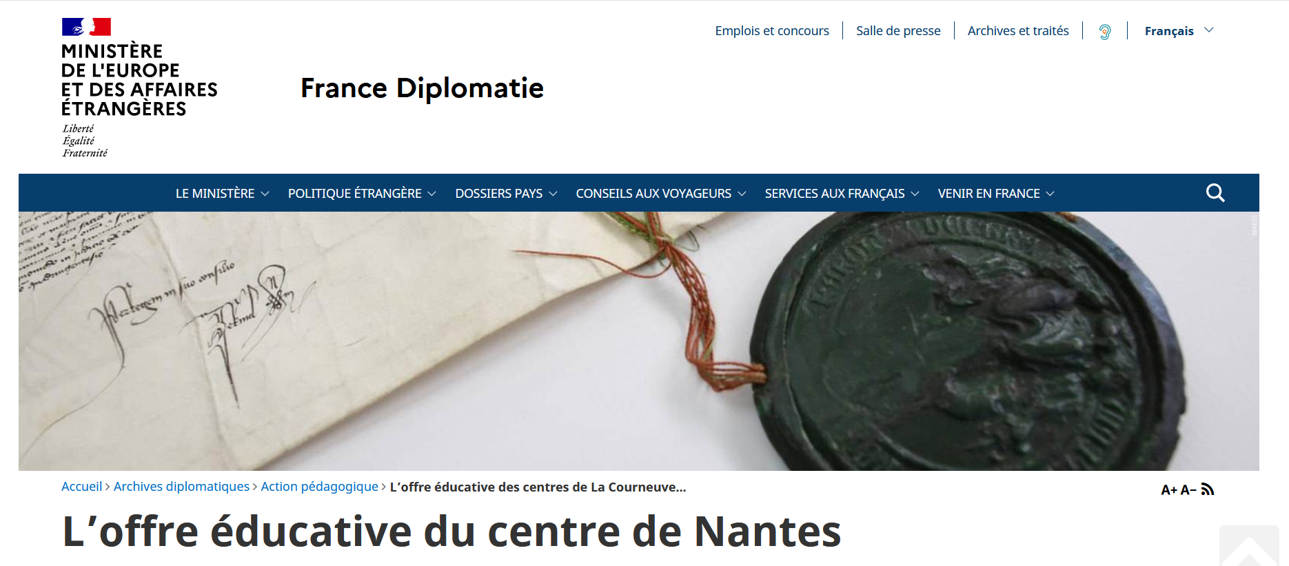 l'offre éducatives des Archives Diplomatiques