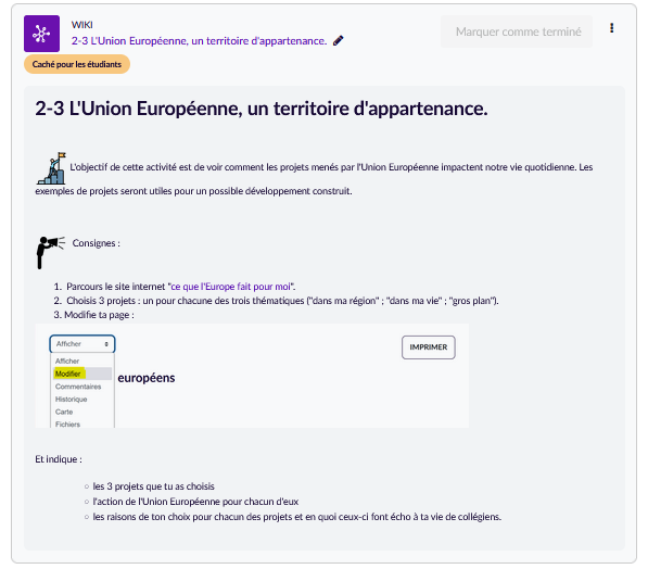 Capture d'écran du parcours Eléa UE