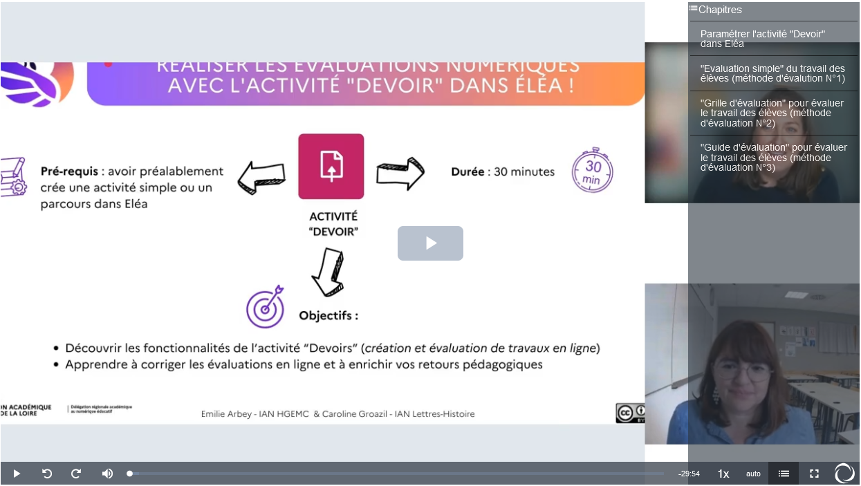 Capture d'écran du chapitrage de la vidéo