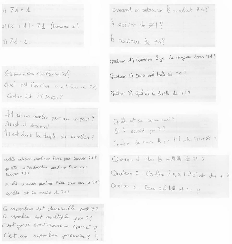 questions posées par les élèves